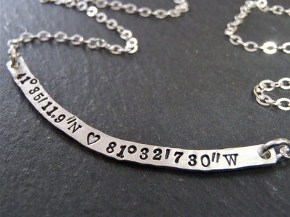 Personalized Curved Bar Necklace Sterling Silver with option for DOUBLE SIDED Custom Text
