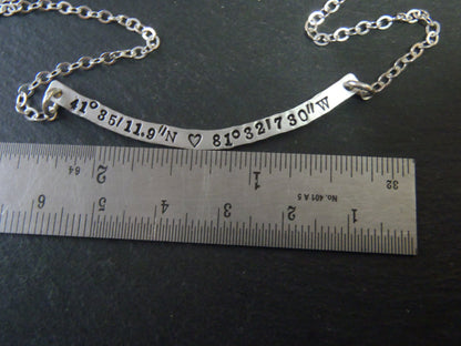 Personalized Curved Bar Necklace Sterling Silver with option for DOUBLE SIDED Custom Text