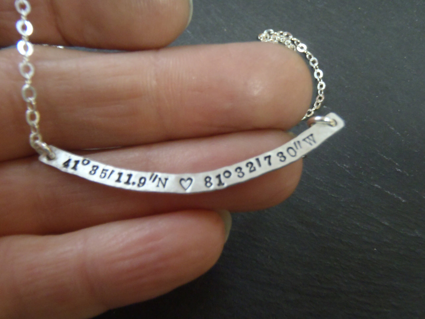 Personalized Curved Bar Necklace Sterling Silver with option for DOUBLE SIDED Custom Text