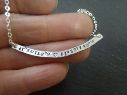 Personalized Curved Bar Necklace Sterling Silver with option for DOUBLE SIDED Custom Text