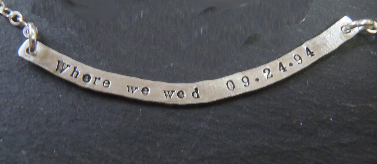Personalized Curved Bar Necklace Sterling Silver with option for DOUBLE SIDED Custom Text