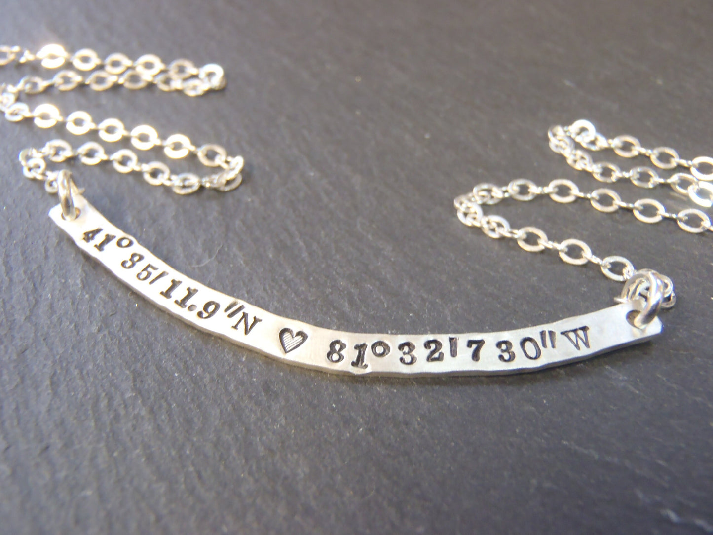 Personalized Curved Bar Necklace Sterling Silver with option for DOUBLE SIDED Custom Text