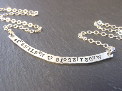 Personalized Curved Bar Necklace Sterling Silver with option for DOUBLE SIDED Custom Text