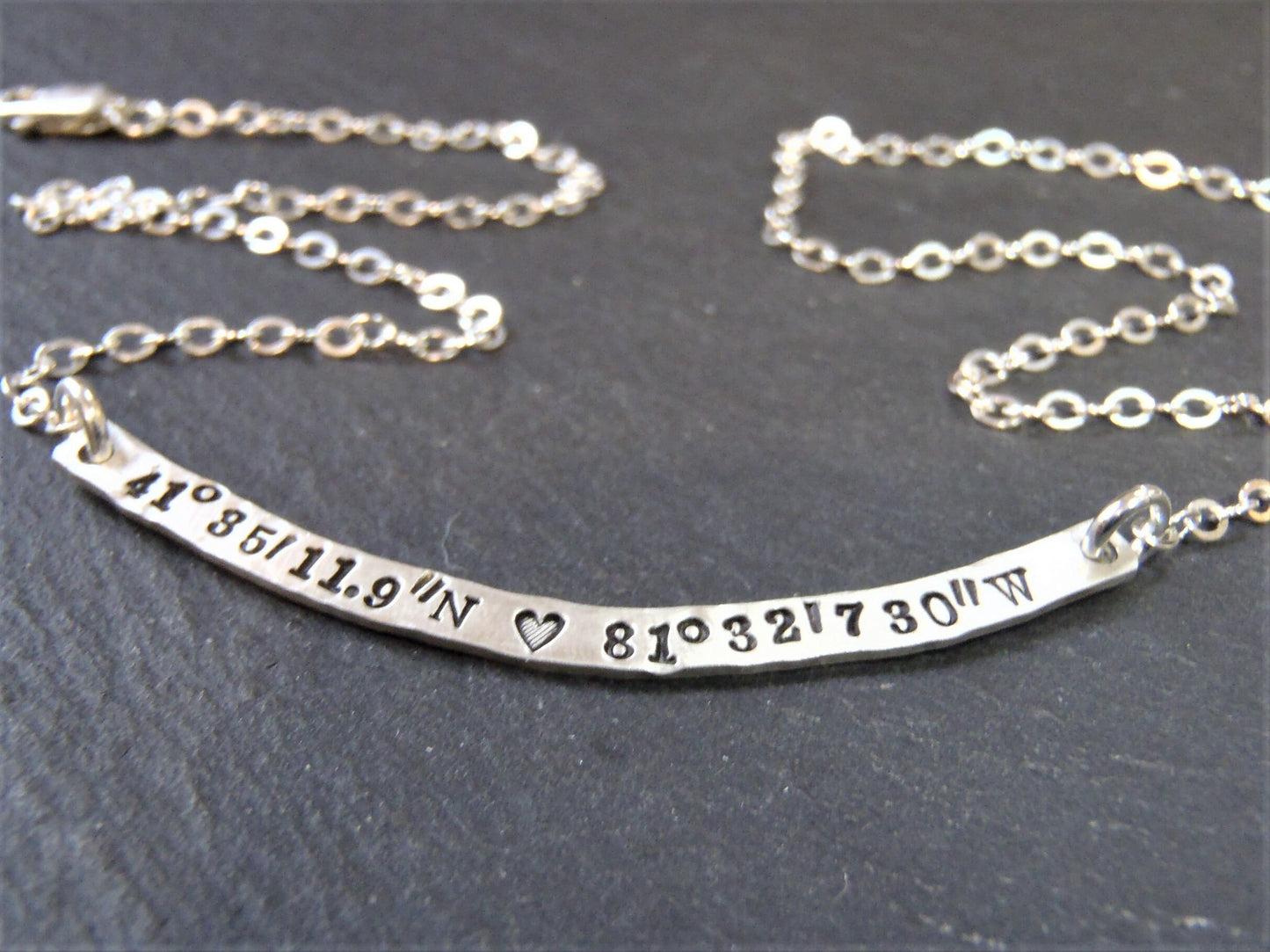 Personalized Curved Bar Necklace Sterling Silver with option for DOUBLE SIDED Custom Text