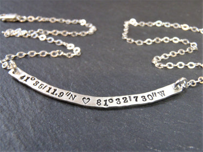 Personalized Curved Bar Necklace Sterling Silver with option for DOUBLE SIDED Custom Text