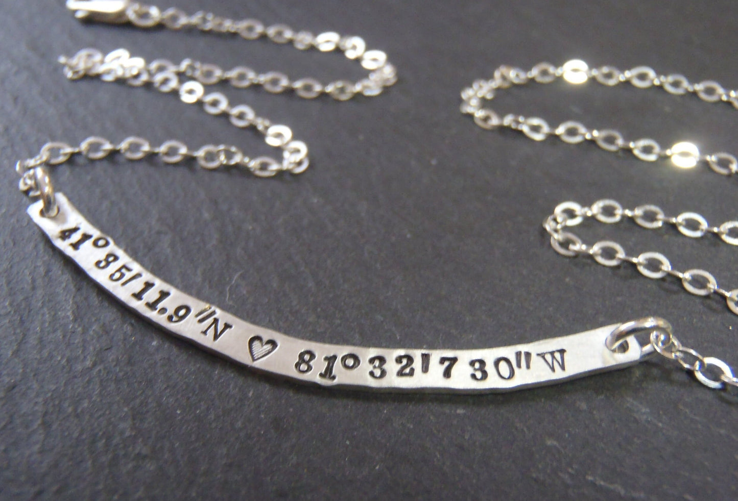 Personalized Curved Bar Necklace Sterling Silver with option for DOUBLE SIDED Custom Text
