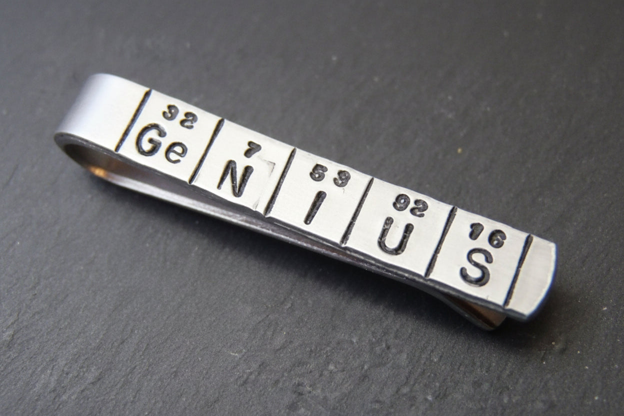 chemistry periodic table genius tie clip - mens gift for scientist - drake designs jewelry