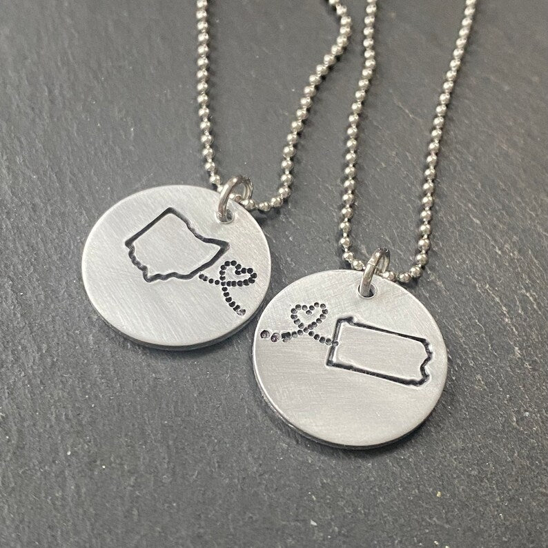 state to state necklace set silver friendship gift - drake designs jewelry
