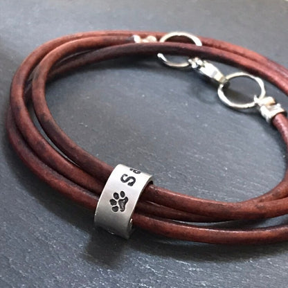 Personalized Leather Bracelet with Pet Name Charms