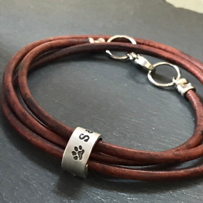 Personalized Leather Bracelet with Pet Name Charms