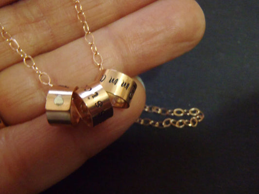 14k rose gold fill mom necklace with kids name ring charms - drake designs jewelry