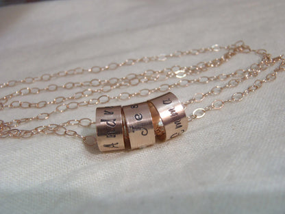 14k rose gold fill mom necklace with kids name ring charms - drake designs jewelry
