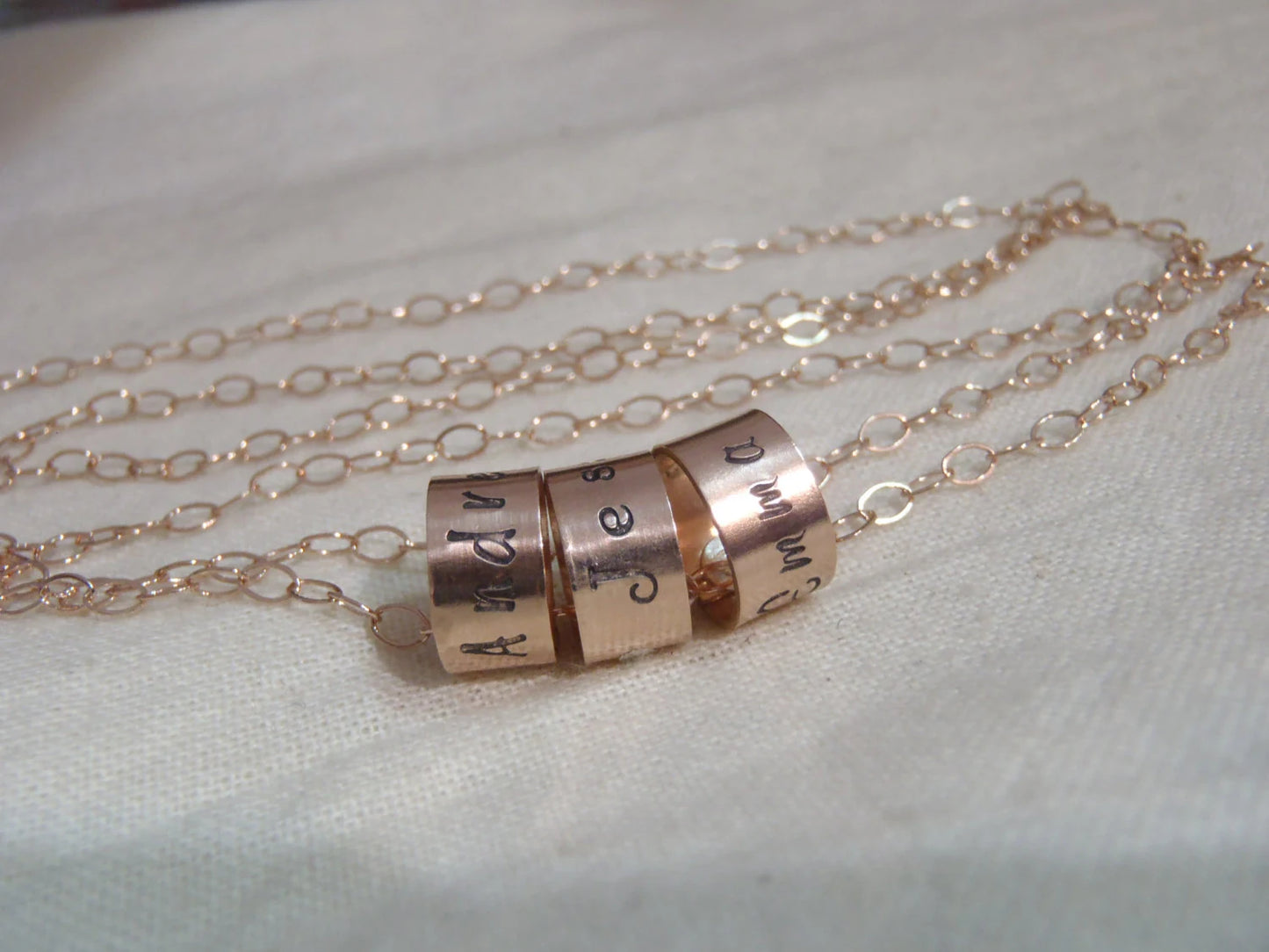 14k rose gold fill mom necklace with kids name ring charms - drake designs jewelry