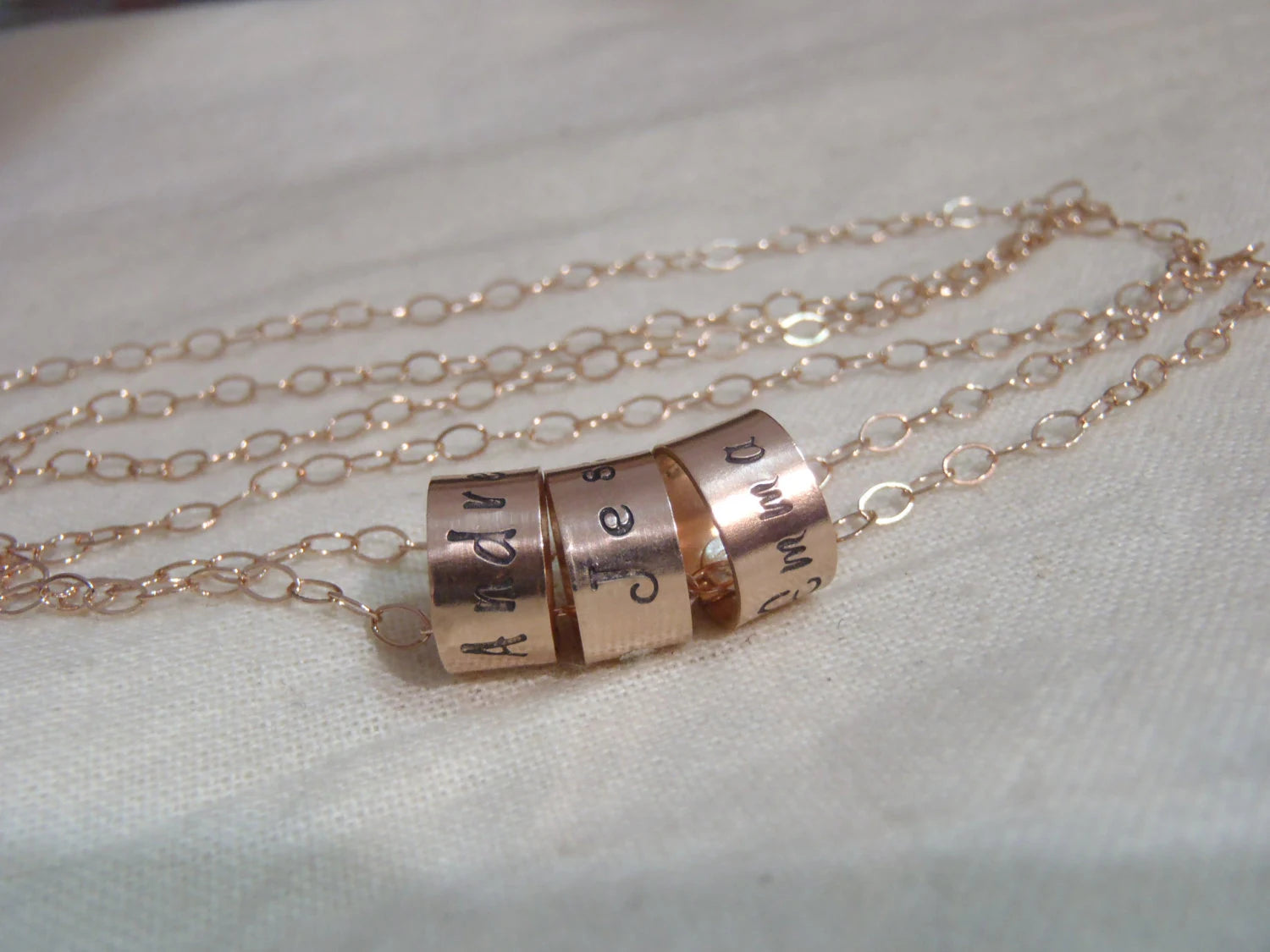 14k rose gold fill mom necklace with kids name ring charms - drake designs jewelry