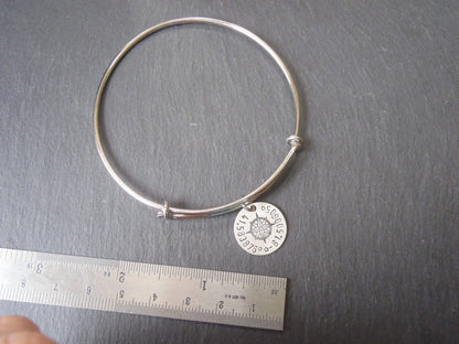 Custom Coordinates Adjustable Bangle Bracelet for Her - Sterling Silver Charm with Compass Rose