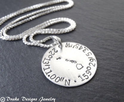 Custom Coordinates Adjustable Bangle Bracelet for Her - Sterling Silver Charm with Compass Rose