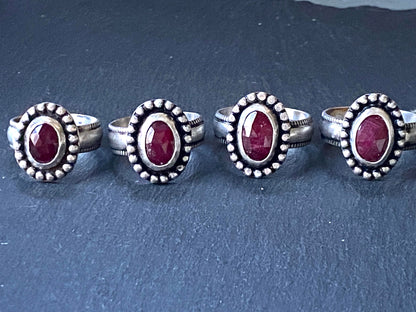 raw ruby ring  hand crafted from sterling silver
