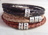 Custom Triple wrapped braided leather bracelet with personalized  sterling silver name charms - Drake Designs Jewelry