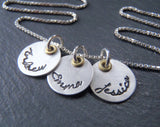 Mom necklace with kids names. Mixed metal Sterling silver with golden brass. - Drake Designs Jewelry