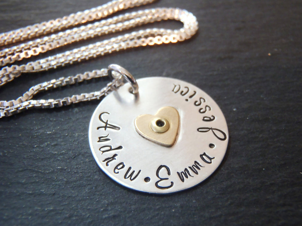 sterling silver mom necklace with kids names sterling silver with heart - Drake Designs Jewelry