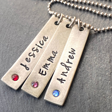 personalized bar necklace with names and birthstones. mom necklace with kids names and family birthstones - drake designs jewelry