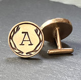 Personalized antler cufflinks in golden bronze hand stamped with antler and initial.  8th  anniversary gift for hunter - Drake Designs Jewelry