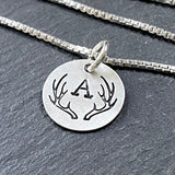 personalized antler necklace hand stamped with initial or heart on sterling silver - drake designs jewelry
