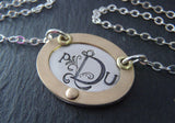 Monogram necklace - mixed metal sterling silver oval with gold rim hand crafted - Drake Designs Jewelry