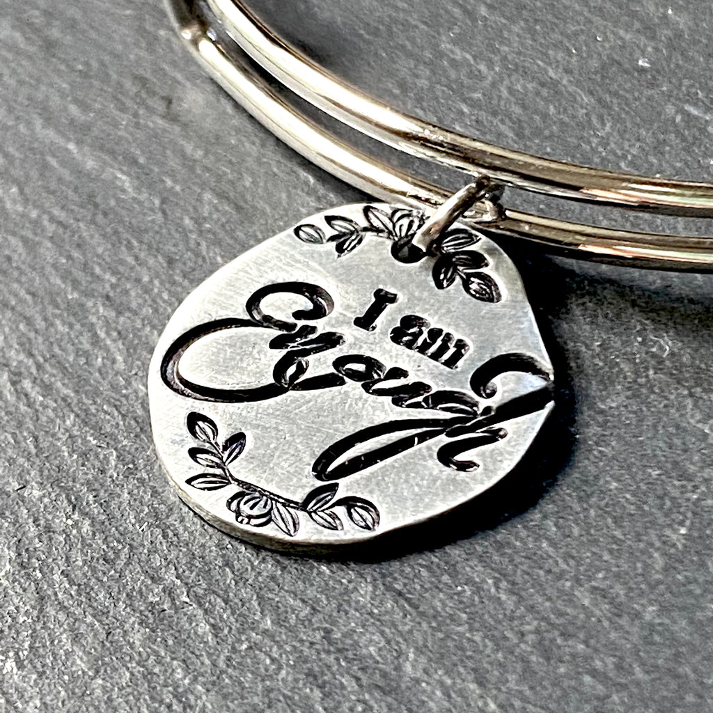 I am enough bracelet hand stamped on pewter - drake designs jewelry