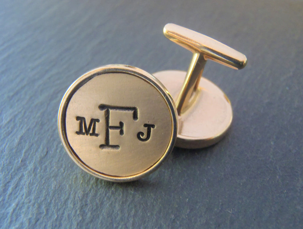 Bronze cufflinks personalized with monogram. 8th Anniversary gift - Drake Designs Jewelry