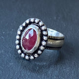 raw ruby ring organically shaped and hand crafted from sterling silver