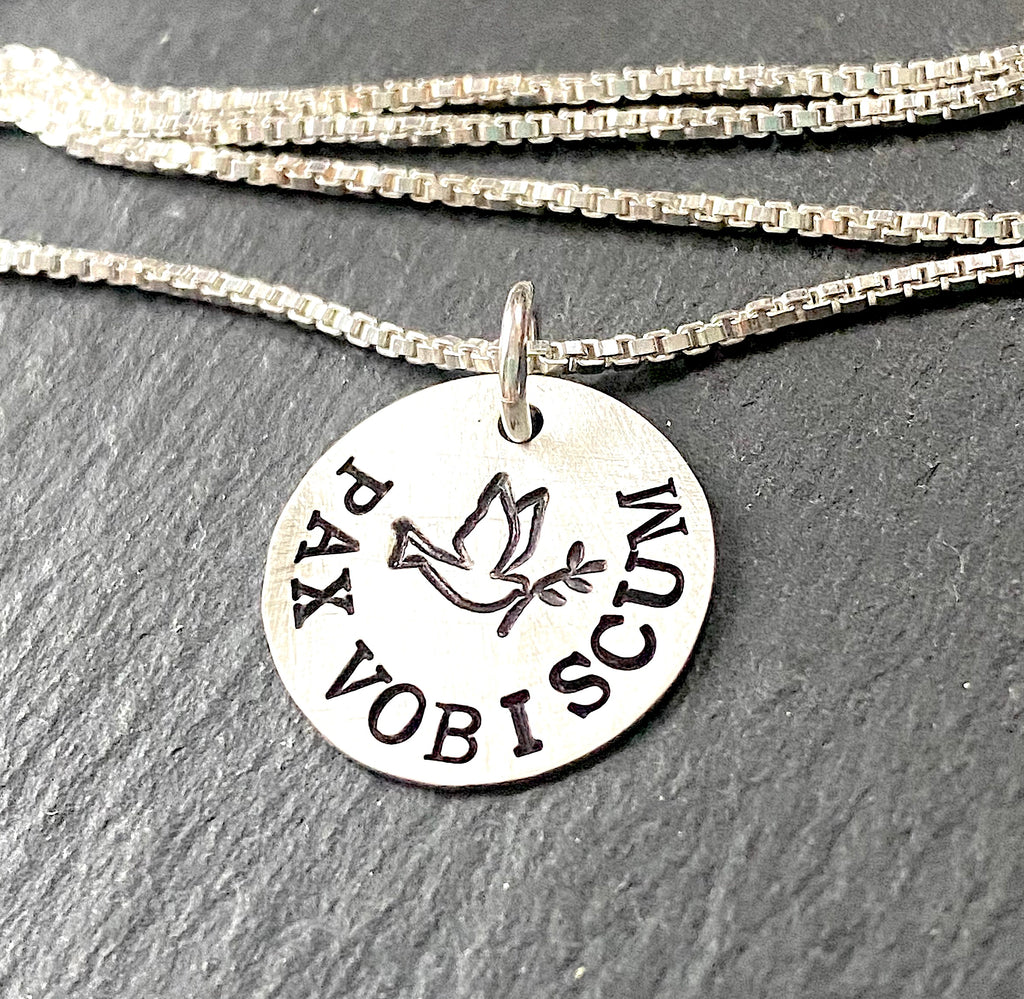 Sterling silver Pax Vobiscum necklace - Peace be with you