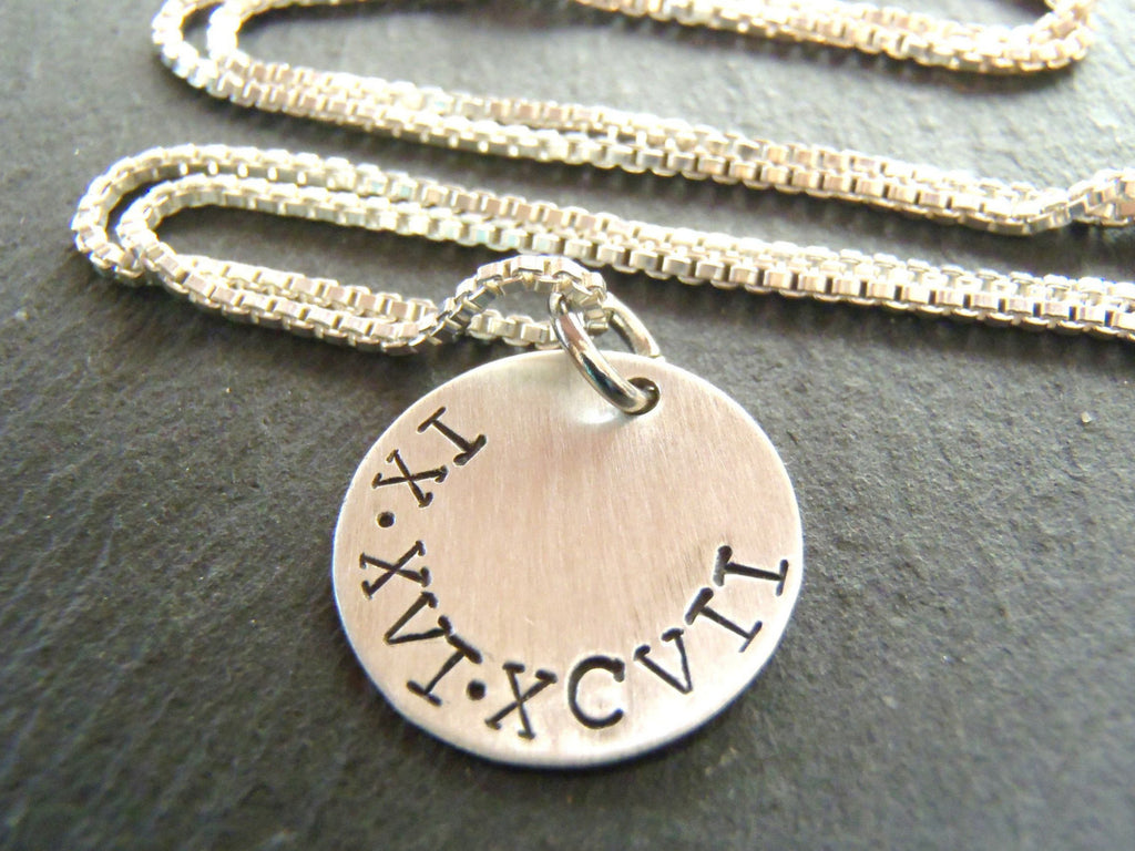 sterling silver Roman Numeral Necklace personalized anniversary gift for her - Drake Designs Jewelry