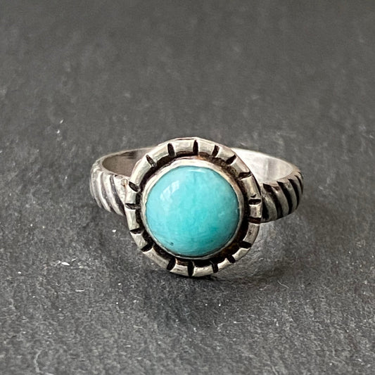 Amazonite Ring Crafted from Sterling Silver and Natural Turquoise Color Gemstone with Twisted Wire Rope Cable Band Ring - drake designs jewelry