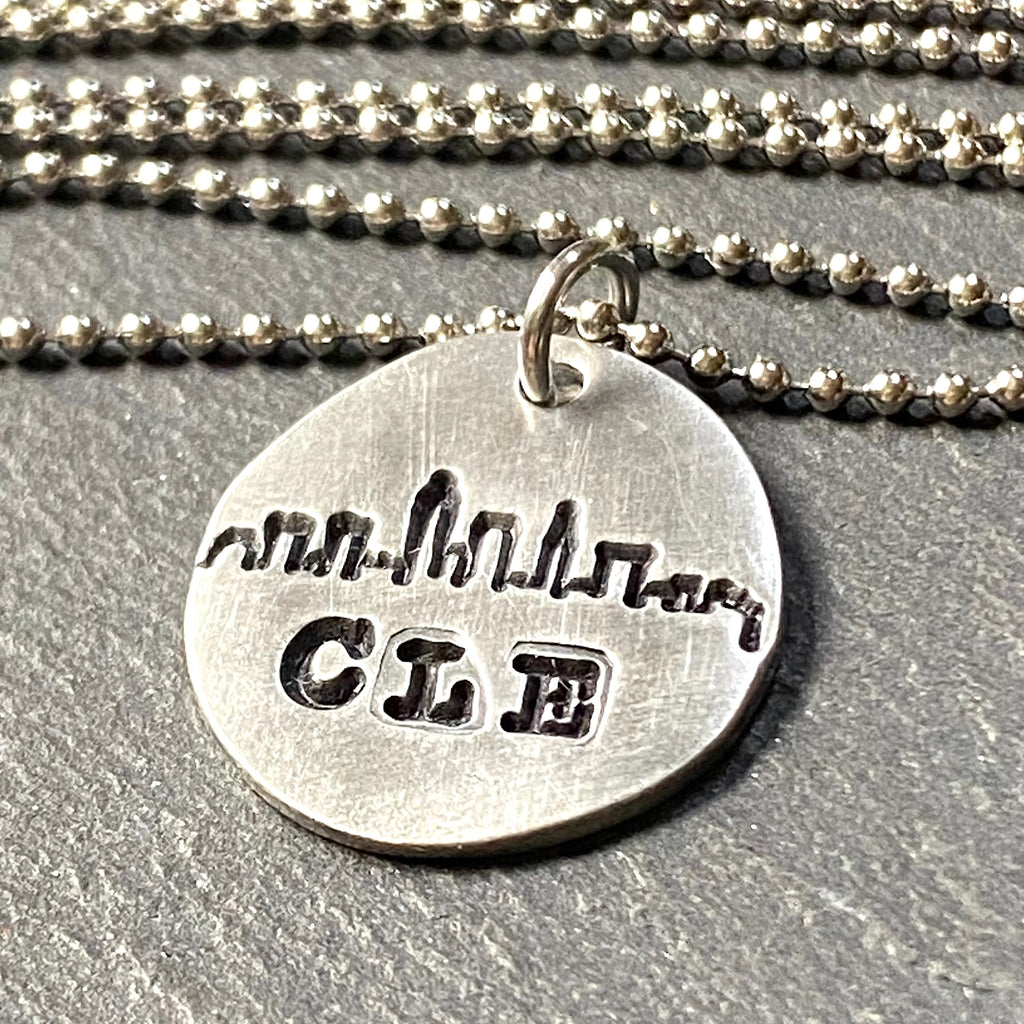 Cleveland skyline necklace hand stamped -  Drake Designs Jewelry