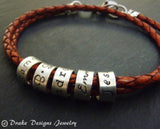 Braided leather bracelet with personalized  sterling silver name charms - Drake Designs Jewelry