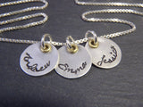 Mom necklace with kids names. Mixed metal Sterling silver with golden brass. - Drake Designs Jewelry
