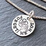 Sterling silver Forget Me Not Necklace. Hand stamped symbol of Remembrance and Love.  Sympathy gift for loss.  Drake designs jewelry
