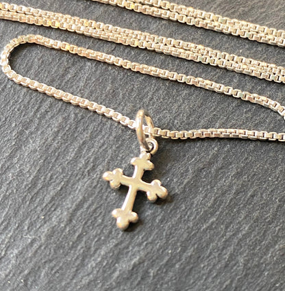 tiny sterling silver botonee cross necklace.  Christian jewelry - drake designs jewelry