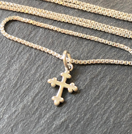 tiny sterling silver botonee cross necklace.  Christian jewelry - drake designs jewelry