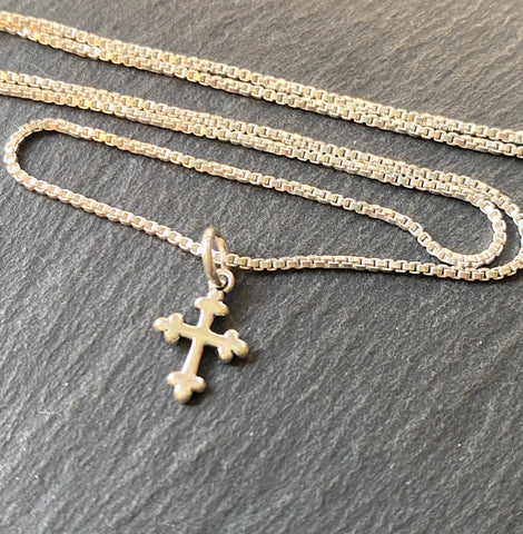 tiny sterling silver botonee cross necklace.  Christian jewelry - drake designs jewelry