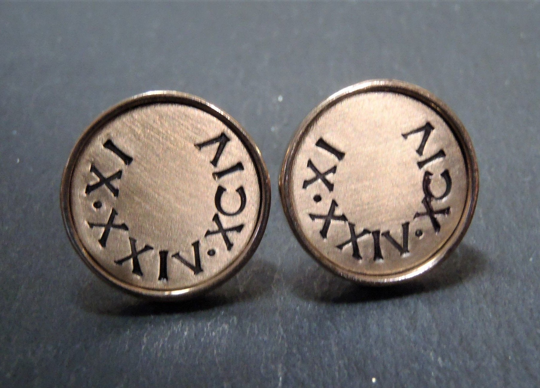 Eighth anniversary gift for men personalized cufflinks with date in Roman Numerals - Drake Designs Jewelry