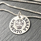 Memento vivere necklace with sugar skull in sterling silver. drake designs jewelry