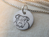 Bulldog necklace hand crafted in sterling silver.  Drake designs jewelry