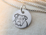 Bulldog necklace crafted with sterling silver.  Bulldog jewelry gift. Drake designs jewelry