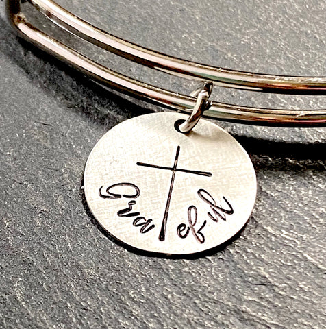 grateful bracelet with cross. Christian jewelry for her - drake designs jewelry