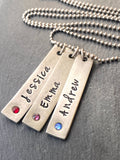 vertical bar mom necklace personalized with birthstones and names in your choice of font - drake designs jewelry