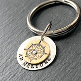 ad meliora Latin phrase keychain. Toward better things inspirational latin quote keychain hand crafted from sterling silver and gold brass. drake designs jewelry