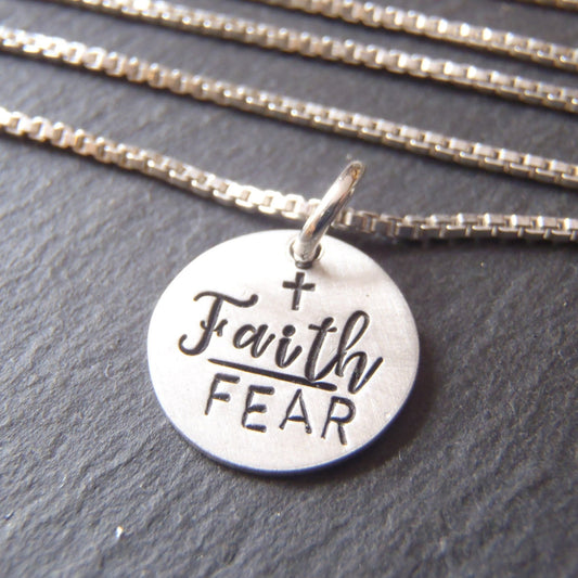 Sterling silver faith over fear necklace - Drake Designs Jewelry