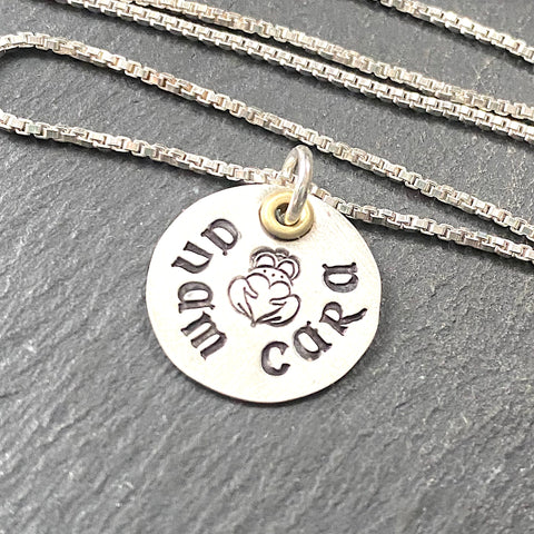 Claddagh necklace hand crafted in mixed metals.  sterling silver anam cara Irish necklace. Symbol of love friendship and loyalty